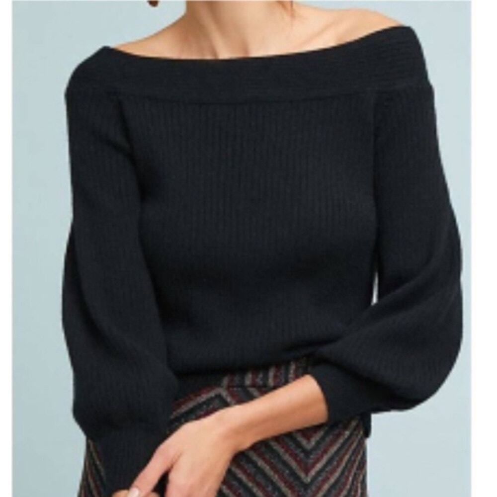 Moth Anthropologie Dancer Off The Shoulder Sweater Black Size L Minimalist Chic